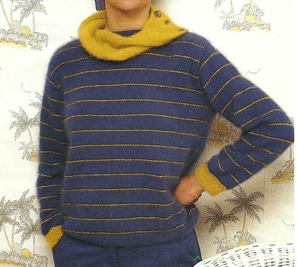 Damen Streifenpullover mit Schalkragen, kostenlose Anleitung