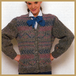 Gestrickte Damen Tweed Jacke mit farbigem Einstrick Muster
