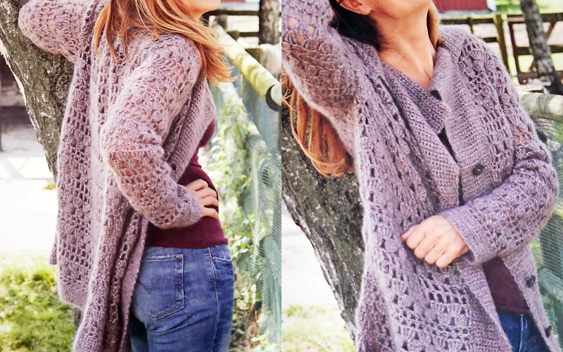 Häkeljacke mit Revers-Kragen. DIY-Anleitung zeitloser Chic