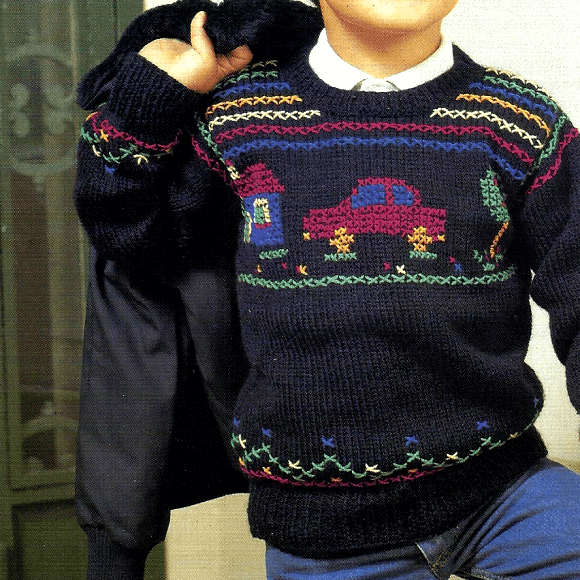 Strickanleitung Kinderpullover mit Kreuzstichmotiven