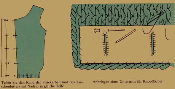 Untertritt und Verstärkung bei Strickarbeiten